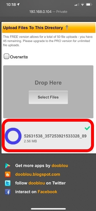 Send files from Android TV to iPhone