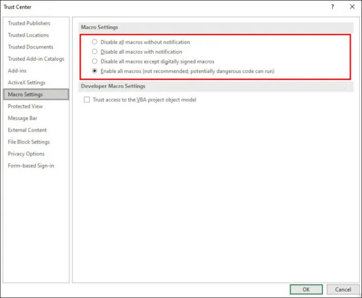 Enable Macros Excel