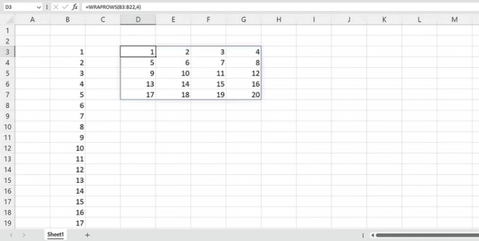 WRAPROWS Function