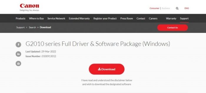 Canon G2010 Printer Driver